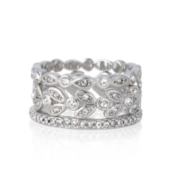 Stella & Dot Claudia Stackable Silver CZ Rings Bands - Picture 3 of 7